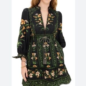 FARM Rio Black Mini Dress with Green and Yellow Floral Print